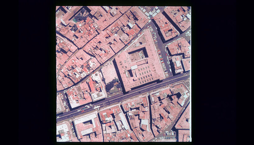 Gebäude in Rom von oben.
