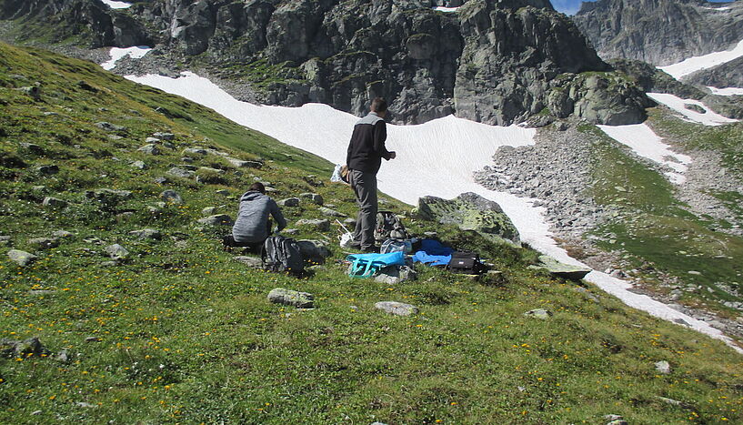 Abb. 2: Wolfgang Wanek bei der Probenentnahme in den Hohen Tauern. 